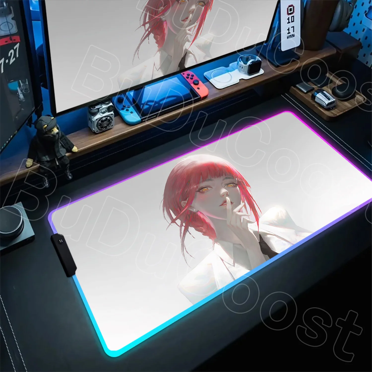 

HD Printing Chainsaw Man Large Mouse Pad RGB Makima Pc Accessories Rubber Keyboard Carpet Non-slip Game Mousepad Laptop Desk Mat