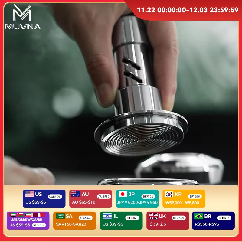 MUVNA V2 Espresso Tamper, 30 lbs pressure Spring-loaded Coffee Tamper, Stainless Steel Gravity Adaptive Height Distributor Set