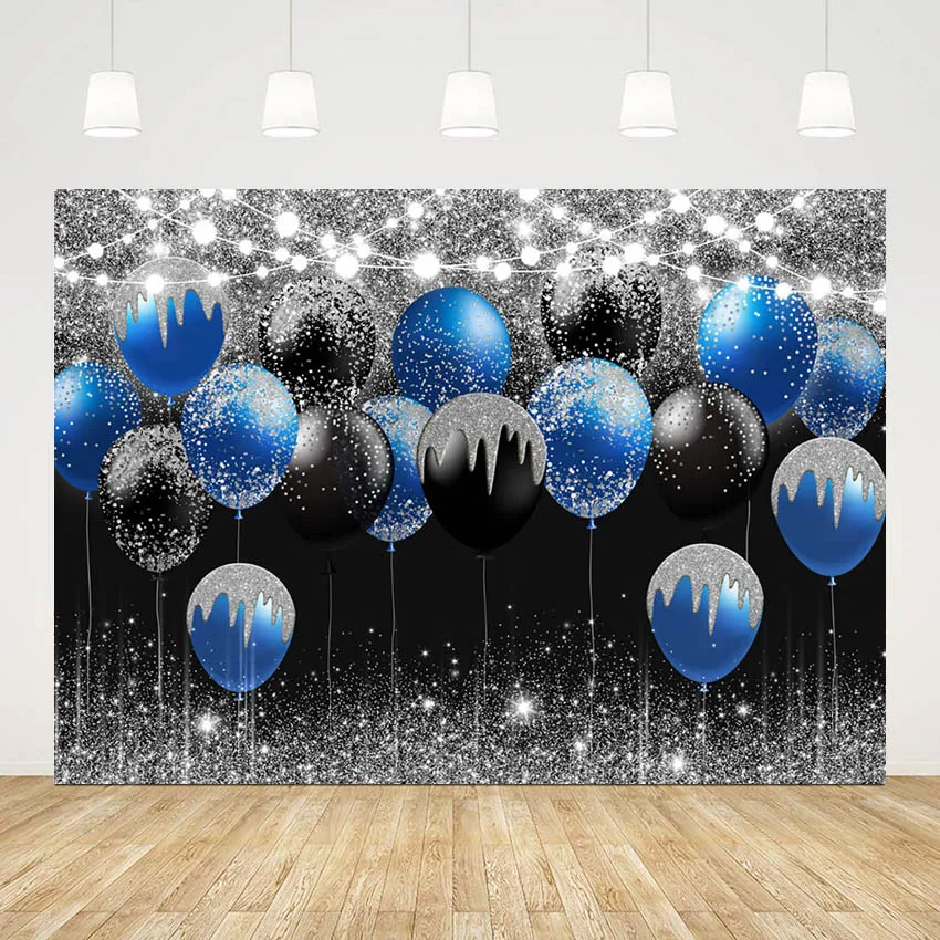 

Mehofond Photography Background Shiny Silver Boy 1st Birthday Blue Balloons Backdrop Cake Smash Decor Photo Studio Photophone