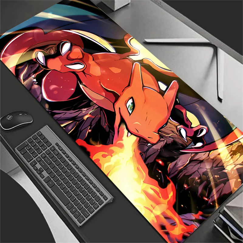 XXL Mouse Pad Anime Gamer Computer Mousepad Gaming Accessories Tablet Varmilo Keyboard Edge White P-Pokemons Charizard Mausepad