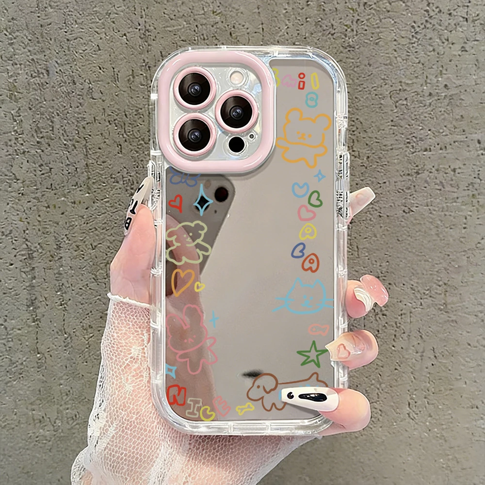 Einfache Cartoon-Graffiti-Air-Cushion-Spiegel-Handyhülle für iPhone 17 15 14 16 Pro Max 13 12 11 Pro X XR XS 7 8 Plus 17Air Cover – Detail 2