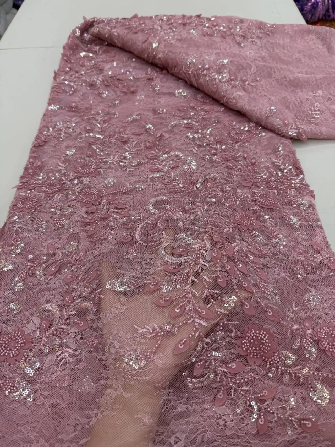 

Nigerian Beaded Embroidery Lace 2025 High Quality French Net Sequins Tulle African Lace Fabric for Luxury Wedding Party Women