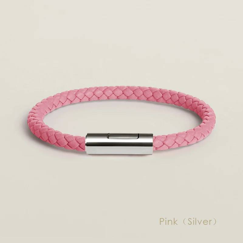 Klassisches Designer-Armband für Männer und Frauen, exquisites Armband, Edelstahl-Knopf-Lederarmband, handgewebt, weiblicher Schmuck, Geschenke, 15 Farben