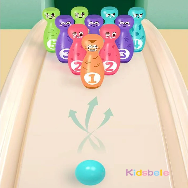 Cartoon bowlingset voor kinderen Leuke emoji's bowlingpinnen met 5-nummers Peuters Interactief binnensportspeelgoed Familie gazon Tuinspel