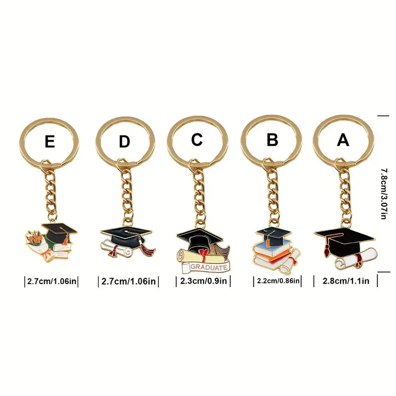 5 Design Graduation Cap Keychains, Metal Diploma Charm, College Student Gift, Mini Cap Keychain, School Supplies​