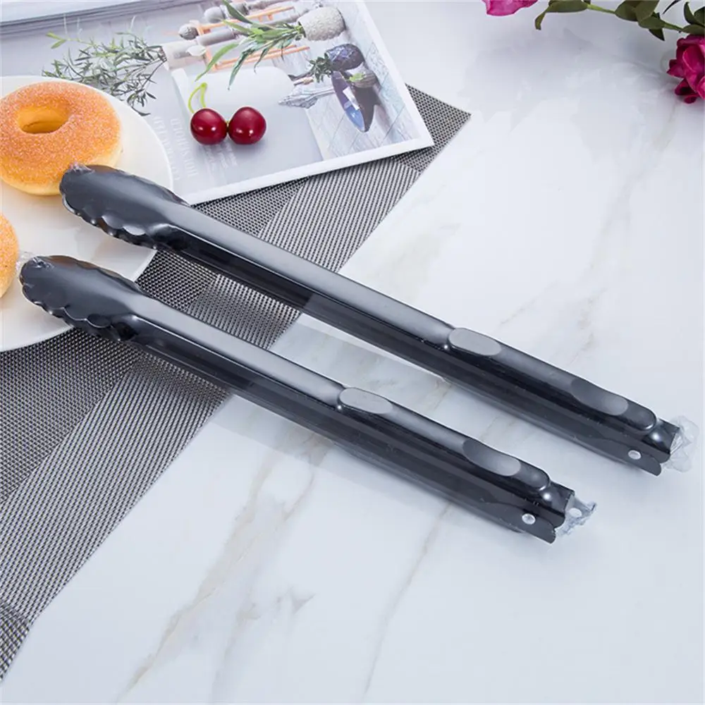 Food Clip Safety Health Environment Stainless Steel Food Forceps Petal Shaped Design Black Kitchen Tools Barbecue Black Tongs