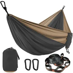 Hamaca de paracaídas de color sólido con correas para hamaca y mosquetón negro, muebles de exterior para acampar, supervivencia, viajes, persona doble