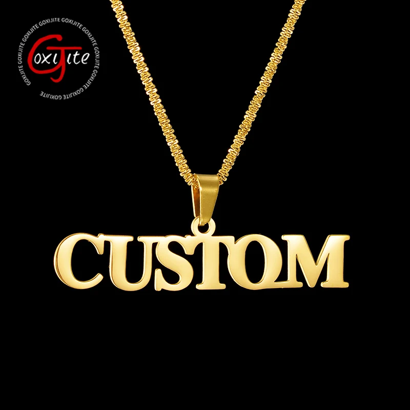

Goxijite Custom Name Necklace With Various Chains For Man Stainless Steel Personalized Sparkling Chain Bold Pendant Jewelry Gift
