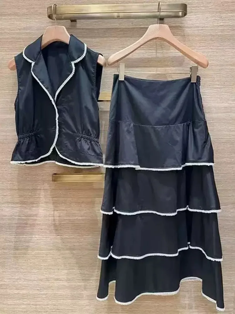 

S Home 2026 Spring Summer Pearl Trimmed No Sve Vest Top Layered Cake f Skirt Faionable Women's Cotton Button up Blouse