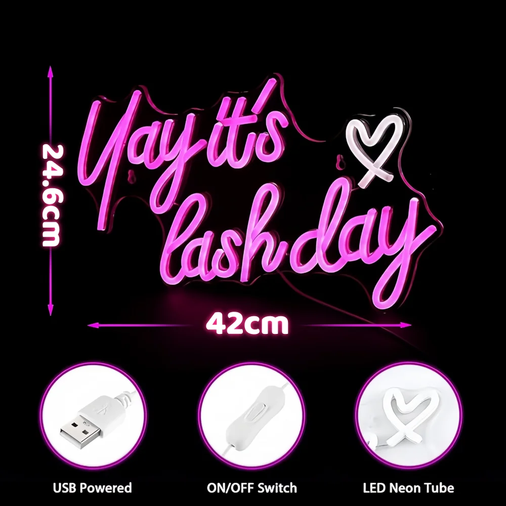 Yay It's Lash Day Neon Sign for Lash Room Decor Lash LED Light Sign for Beauty Salon Shop Store Room Wall Art Decor LED Sign
