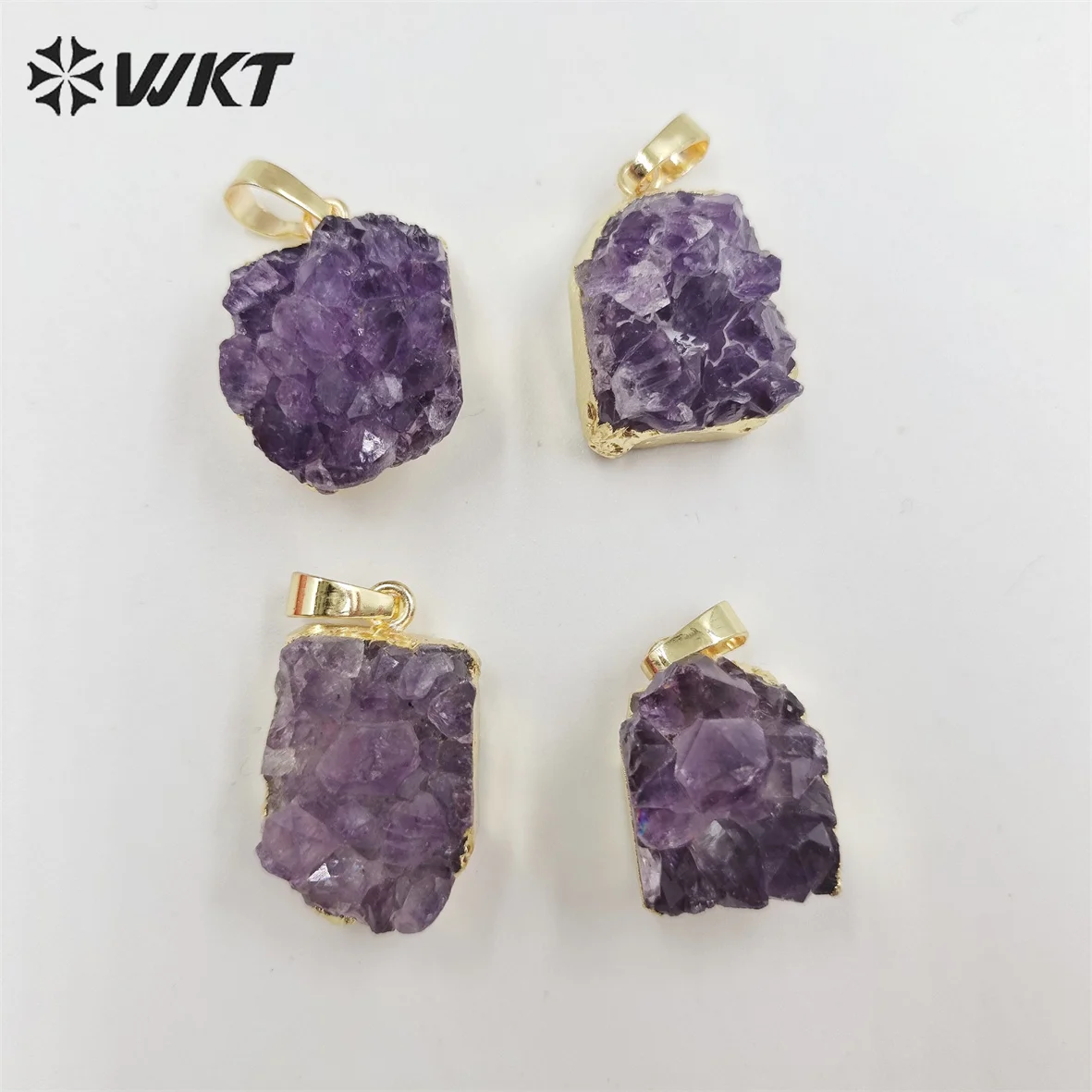 

WT-P1831 WKT randomly shape Brazil Druzy Amethyst stone pendant for necklace Hanging women jewelry necklace gold pendant