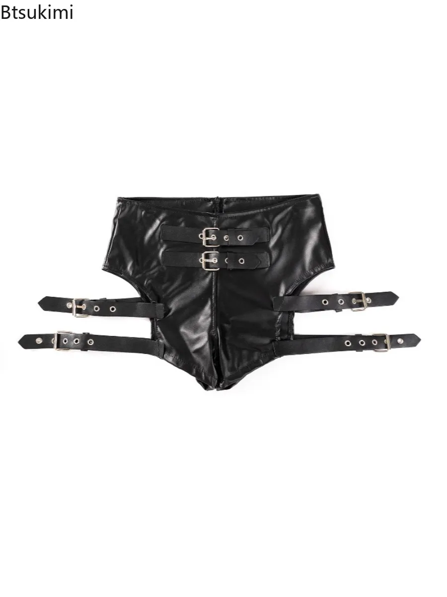 Women Sexy Leather Elastic Shorts High Waist Black PU Club Party DS Booty Short Femme Summer Punk Biker Woman Shorts Clothing