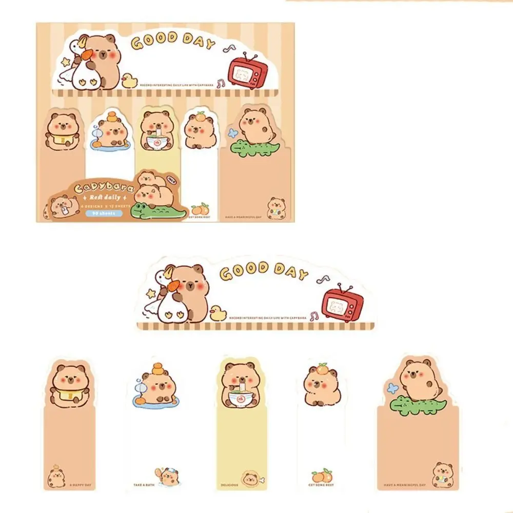 Letter Capybara Index Tabs 90 Sheets Multifunction Memo Pad Paper Stationery Message Paper Cartoon Sticky Notes Classification