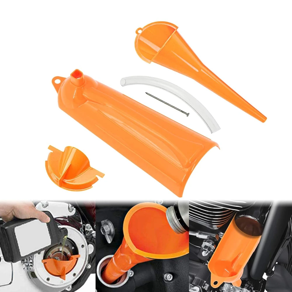 Crankcase Fill Funnel Primary Case Oil Fill Oil Filter Funnel Set Compatible with Harley 3 Pcs Orange