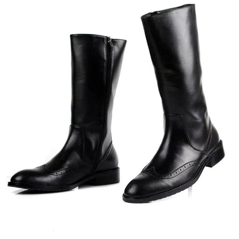 2024 Men\'s Platform Boots Luxury Genuine Leather New Style Quality Fashion Knee High Black Long Botines Chelsea Shoes for Male