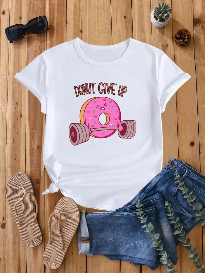 Donut Give up Fun Printed Casual Loose Summer T-Shirt Comfortable Lightweight Top for Men Women