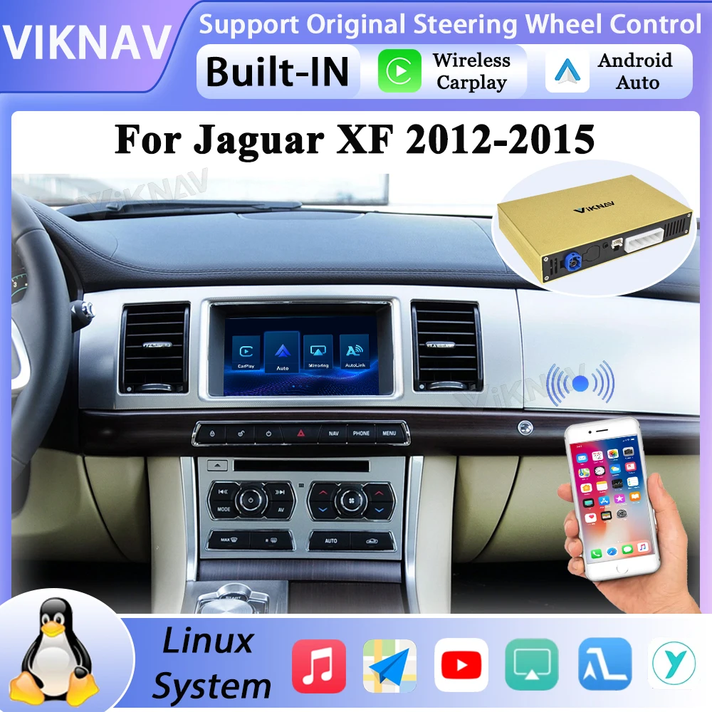 Caja de Interfaz Linux para Jaguar XF 2012-2015, CarPlay Inalámbrico, Android Auto, Navegación GPS, Pantalla de Radio Original del Automóvil