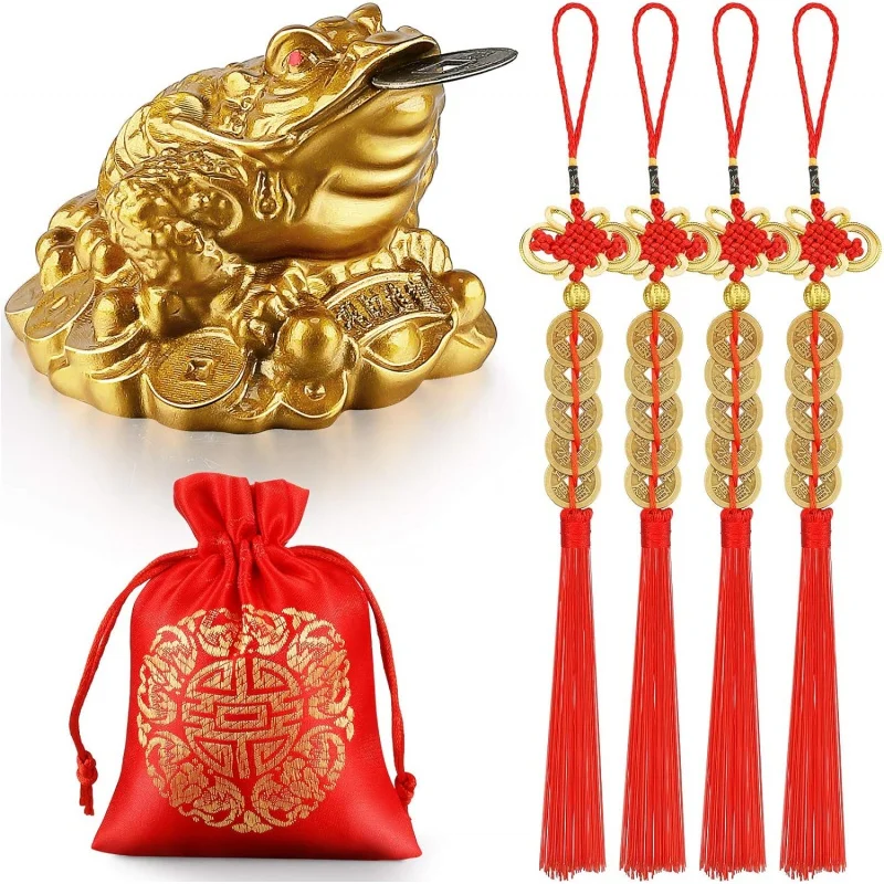 

YEBON Feng Shui Money Frog Chinese Coins Three Legged Toad Lucky Knot Coins Tassel Hanging Attracting Wealth Success