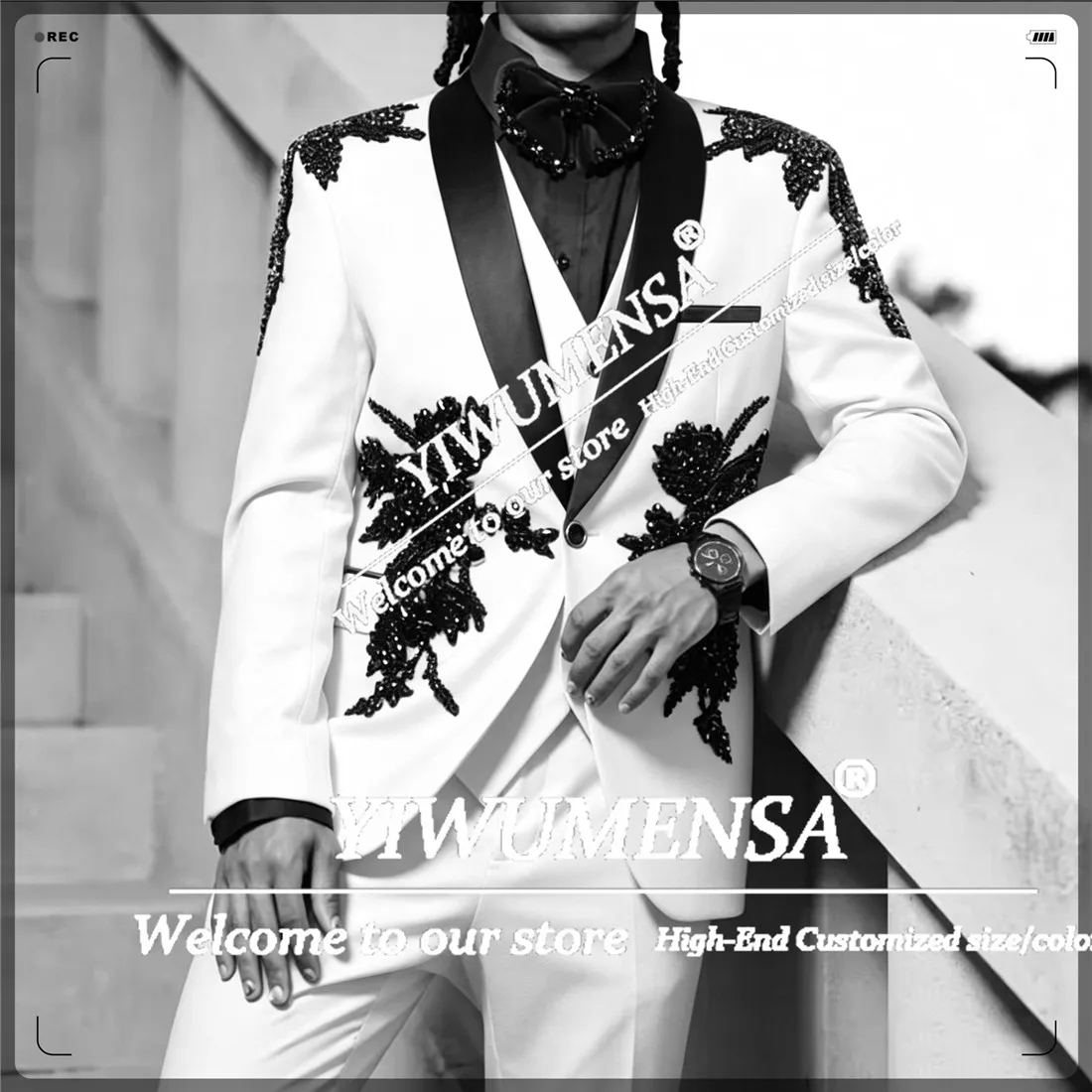 Traje de lujo para hombre, para boda, con apliques de cuentas negras, blazer para graduación, trajes personalizados para hombre, trajes de banquete, trajes de novio ajustados, Ropa Hombre
