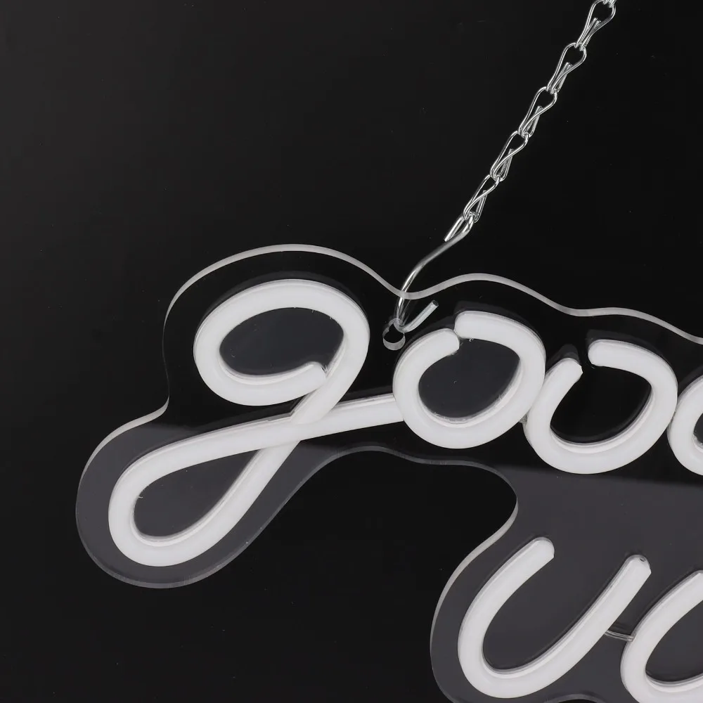 Good Vibes LED Neon Sign PC Material Hanging Chain Neon Light USB Powered Ice Blue Light LED Light Up Sign Bedroom Decor