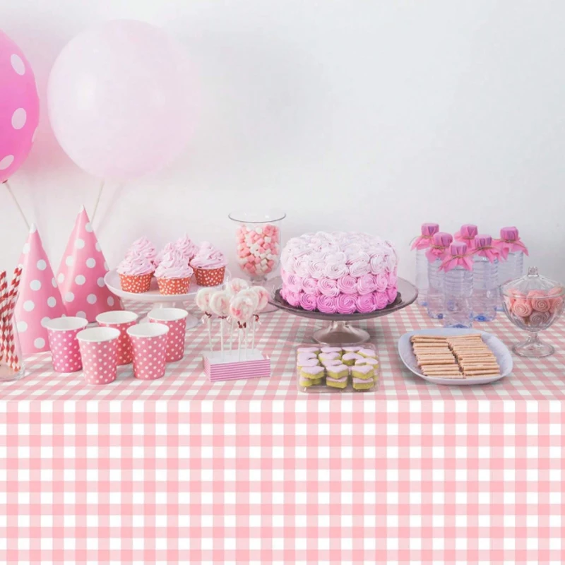 1PC Valentinstag rosa und weiß karierte Tischdecke, Restaurant Küche Picknick Hochzeit Party Dekoration Tischdecke – Detail 1