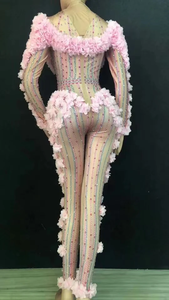 مثير دي الوردي زهرة بلورات ارتداءها زي قطعة واحدة مساء بذلة احتفال ملابس الحفلات المغني مرحلة الأداء ClothingB070