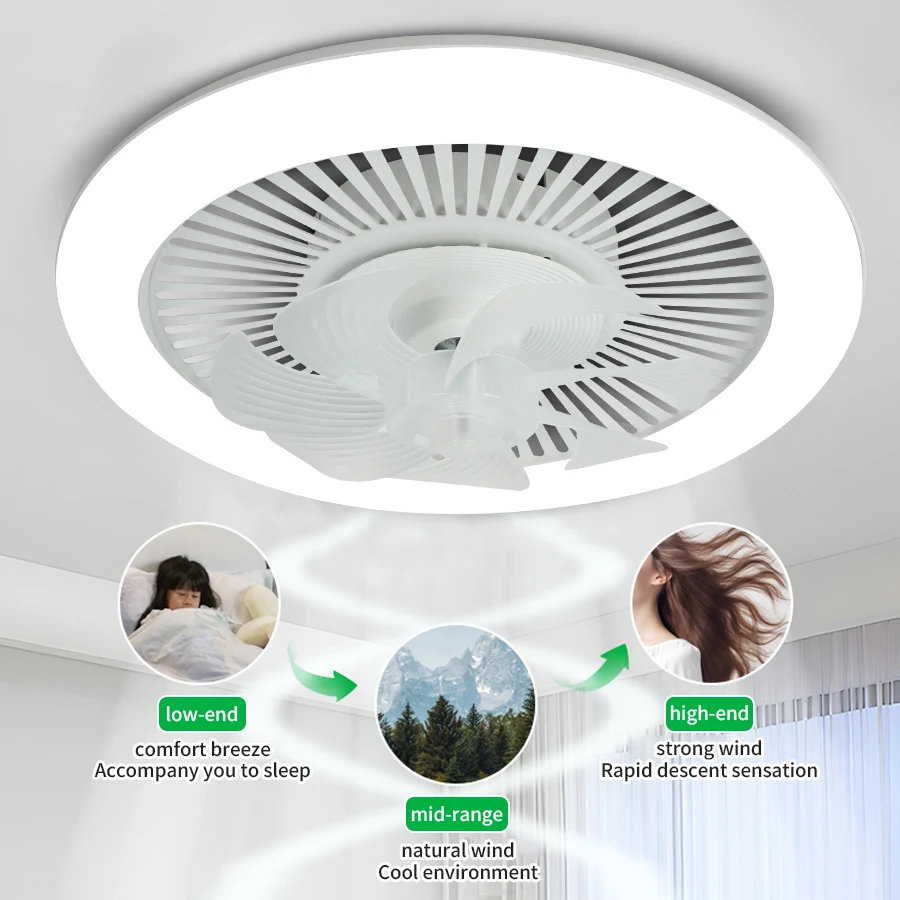 

Потолочный вентилятор 48 см с подсветкой и дистанционным управлением, потолочный светильник, бесшумный двигатель постоянного тока, 6-скоростной, потолочные светильники для спальни и гостиной