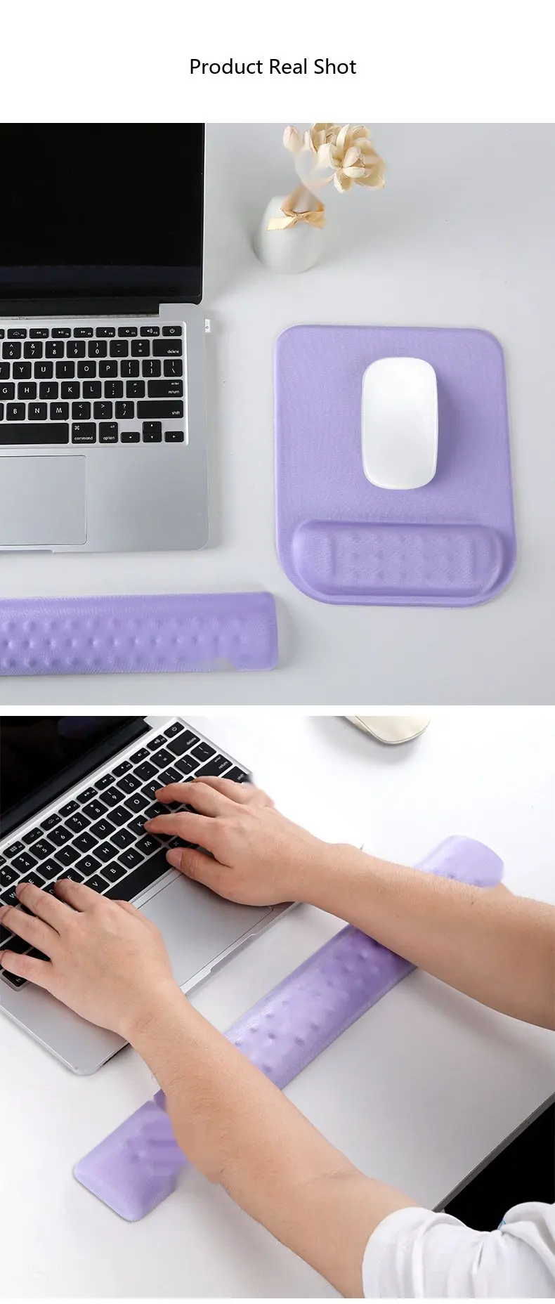 Handgelenkauflage-Set, Mauspad, Tastaturunterstützung, ergonomische Schreibtischunterlage für Büro und Gaming, lila, blau, rosa, 3 Farben – Detail 5
