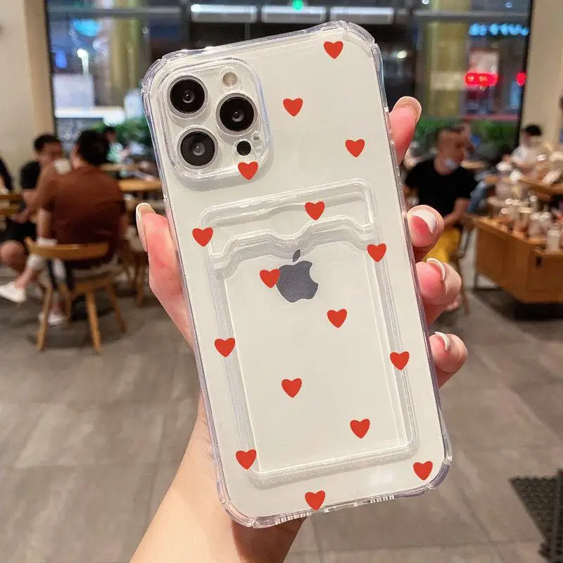 Чехол-держатель с прозрачным сердечком и слотами для карт для Xiaomi 12T 13 Pro 13T 13 12 11 Lite 5G NE POCO X6 X5 X4 X3 Pro, чехол для телефона