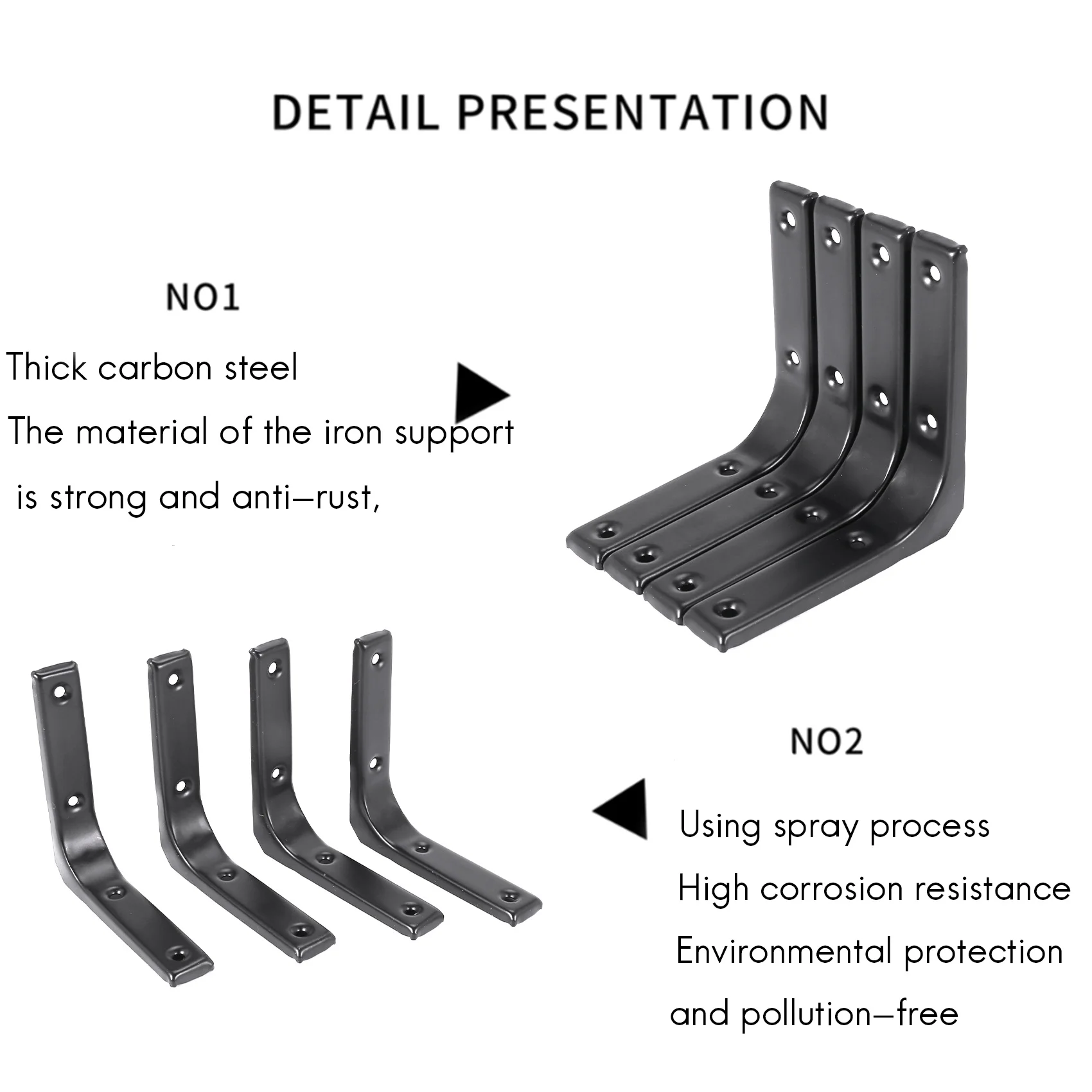 Especial 4 PCS Iron Wall Shelf Bracket, Heavy Duty Shelf Support Bracket Decorative Joint Angle Bracket, Black