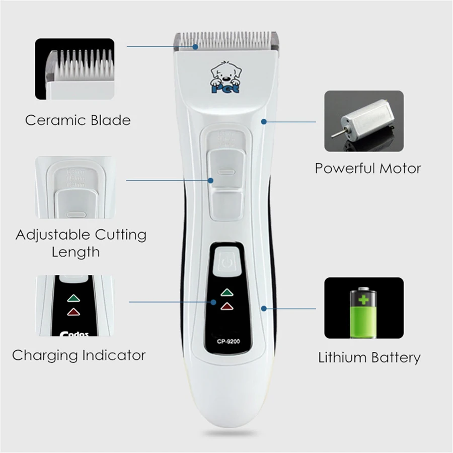 Professional CP9200 Pet Trimmer Rechargeable Dog Hair Clipper Electric Dog Grooming Haircut Shaver Machine