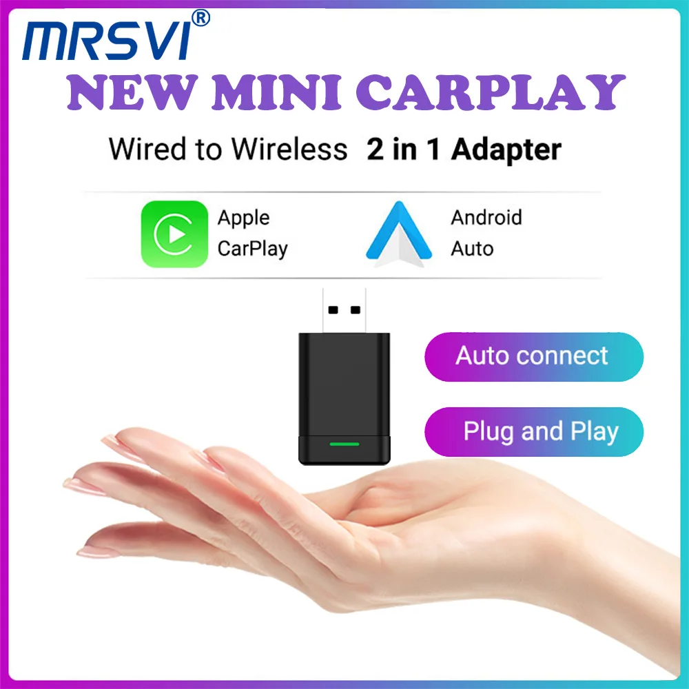 MRSVI New Wireless CarPlay Android Auto Wireless Adapter 2 in 1 Smart Mini Box Plug And Play WiFi Fast Connect Universal