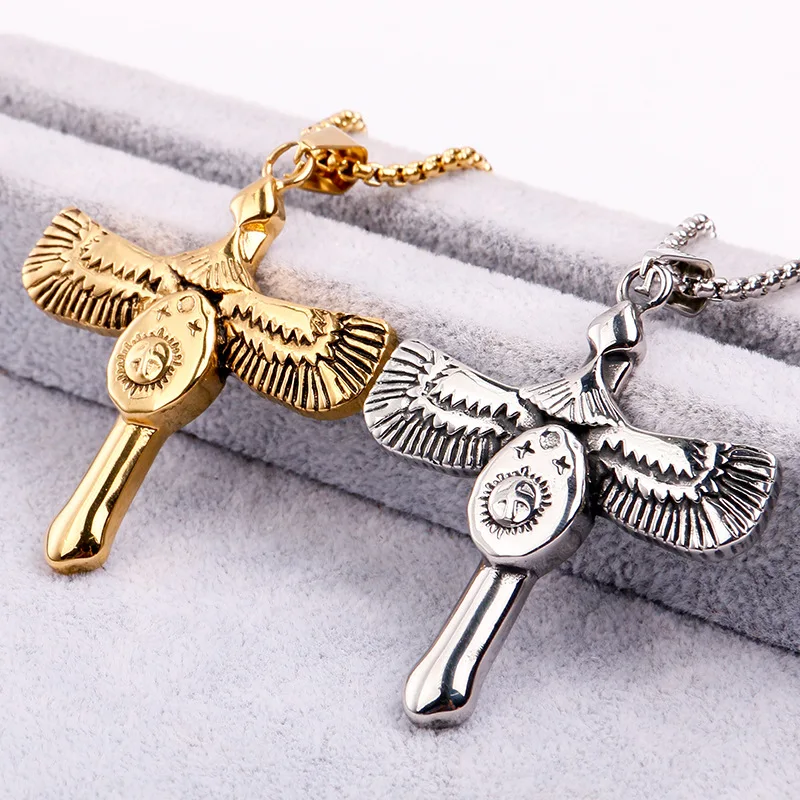 Japanese Eagle Wings Cross Men's Personalized Stainless Steel Pendant Necklace