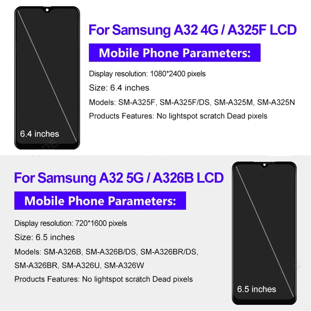 AMOLED Screen For Samsung Galaxy A32 4G 5G LCD Display Touch Screen Assembly Replacement For Samsung A32 5G A326 A325 Display