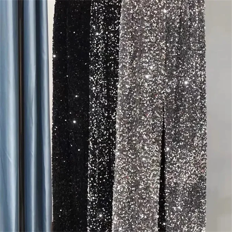 

Осень-зима, женские брюки с блестками, новинка 2023 года, свободные прямые брюки с высокой талией, однотонные утепленные модные женские широкие брюки