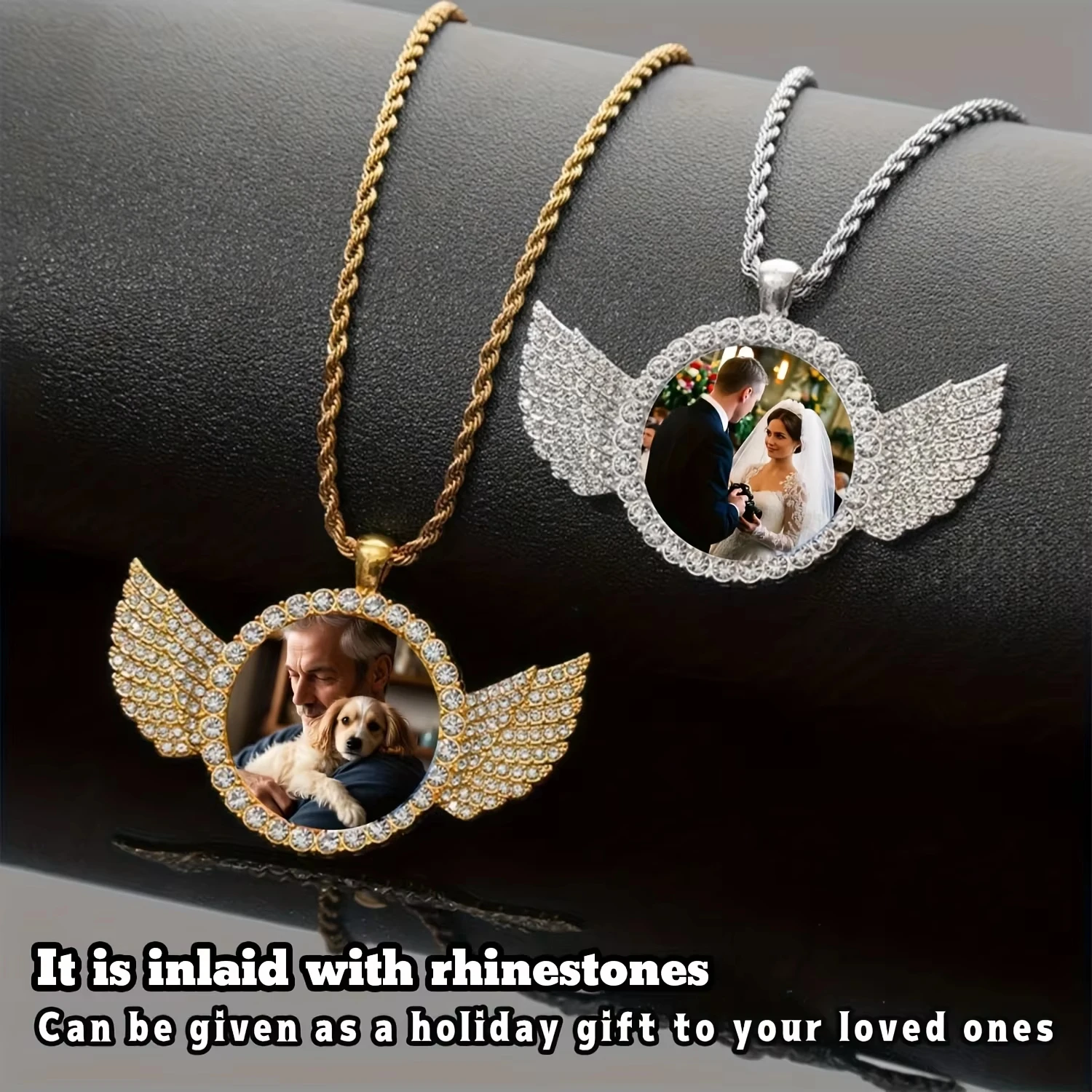 Personalisierte Foto-Engelsflügel-Halskette, Individueller Bildanhänger mit Tenniskette, Unisex-Erinnerungsschmuck für Männer & Frauen – Detail 8