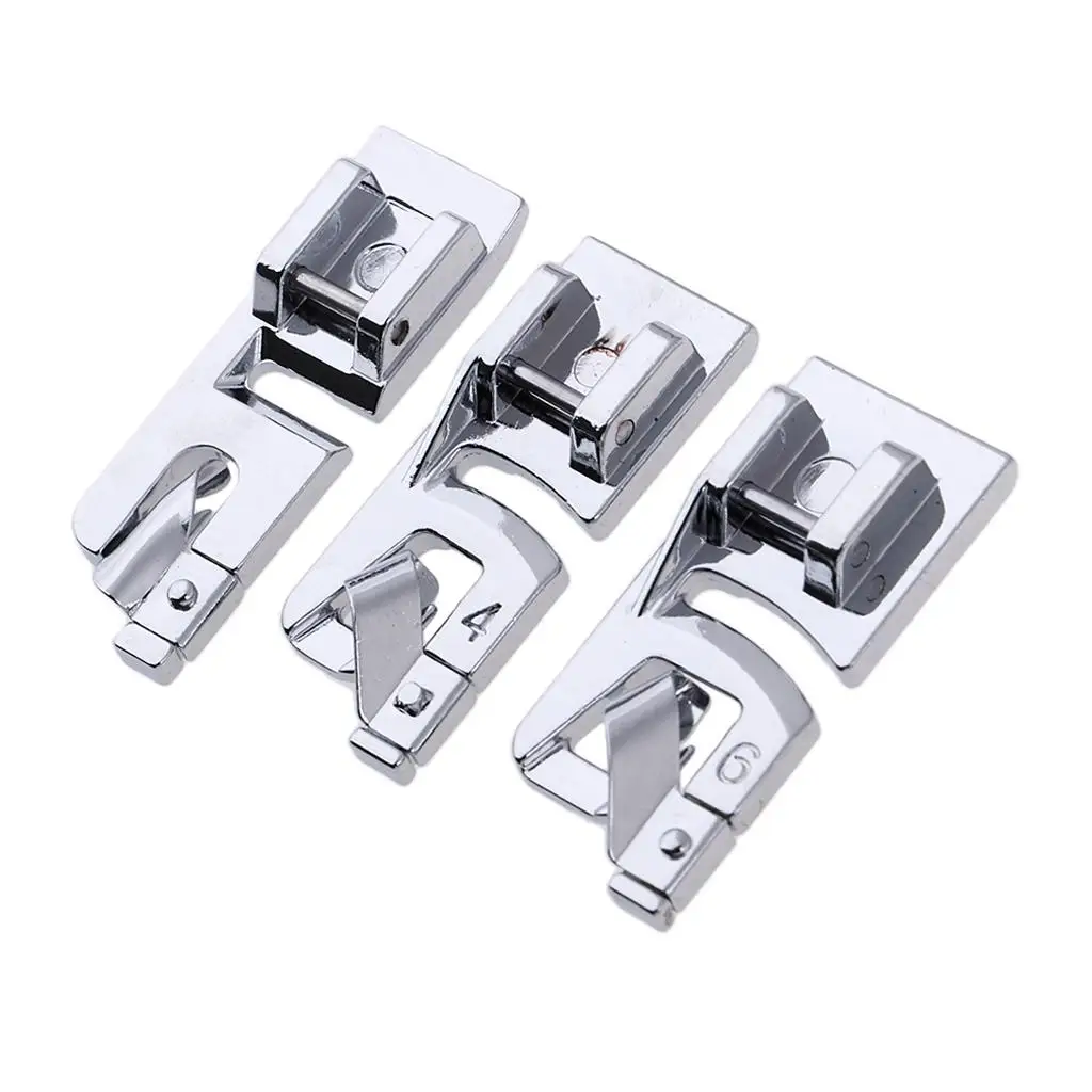 3 Sizes Domestic Sewing Machine Foot Presser Rolled Hem Feet Set for Brother Singer Janome