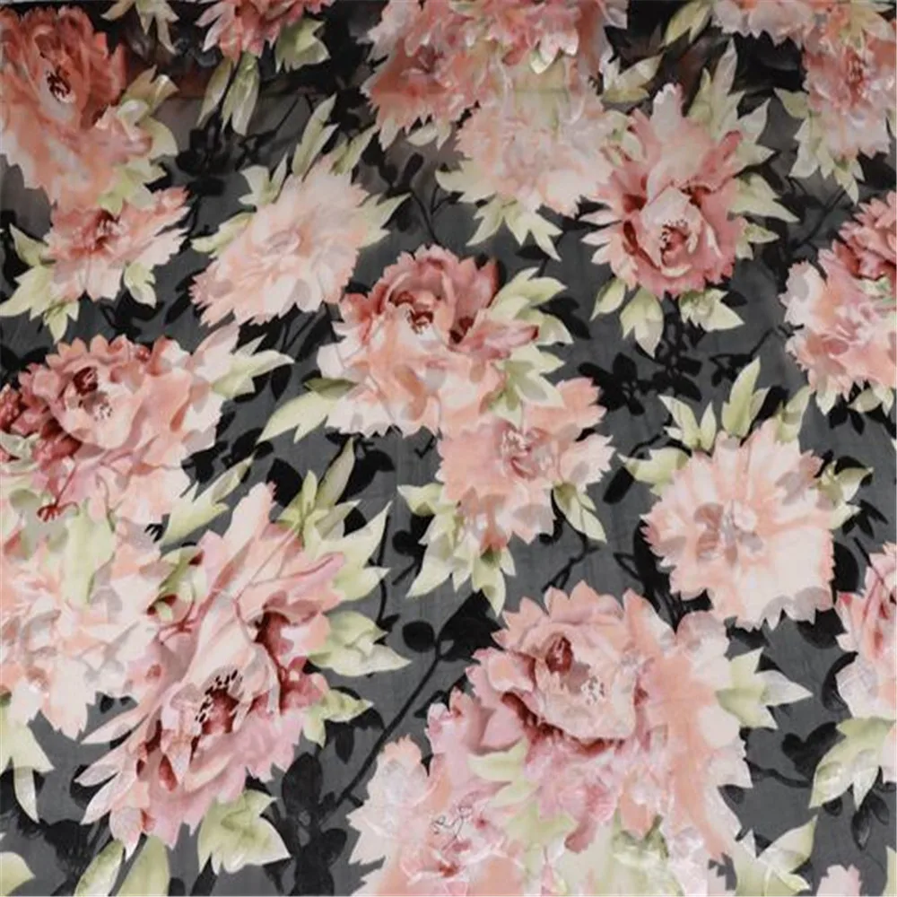 Soft Popular Hot Selling New Silk Opal Burn Out Fabric with Flower Print for Girl Fashion Elegent Dress