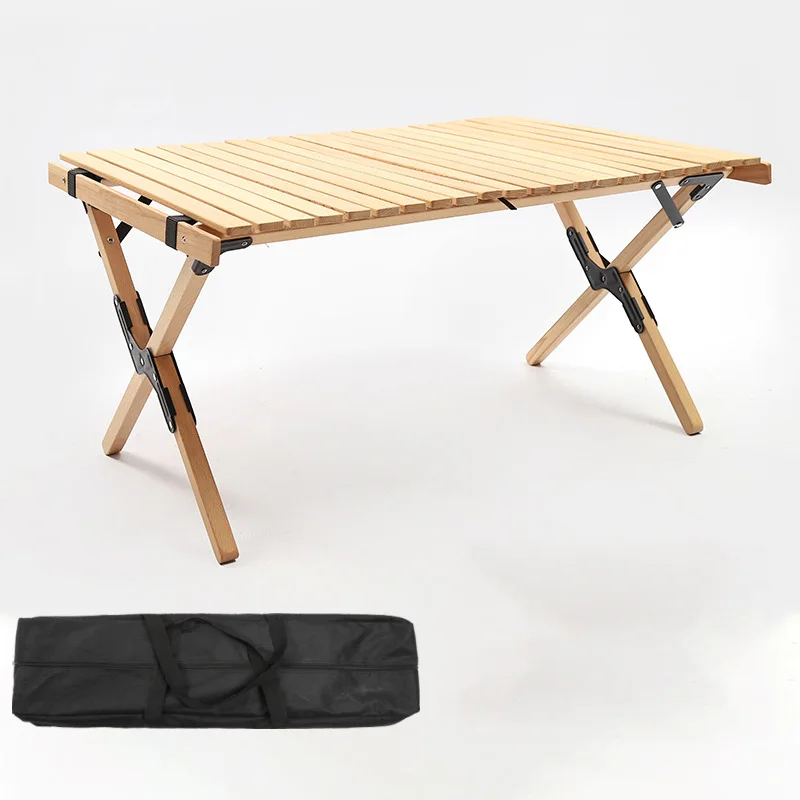 Outdoor Multi Functional Simple Setup Short Camping Folding Roll Wood Table For Beach