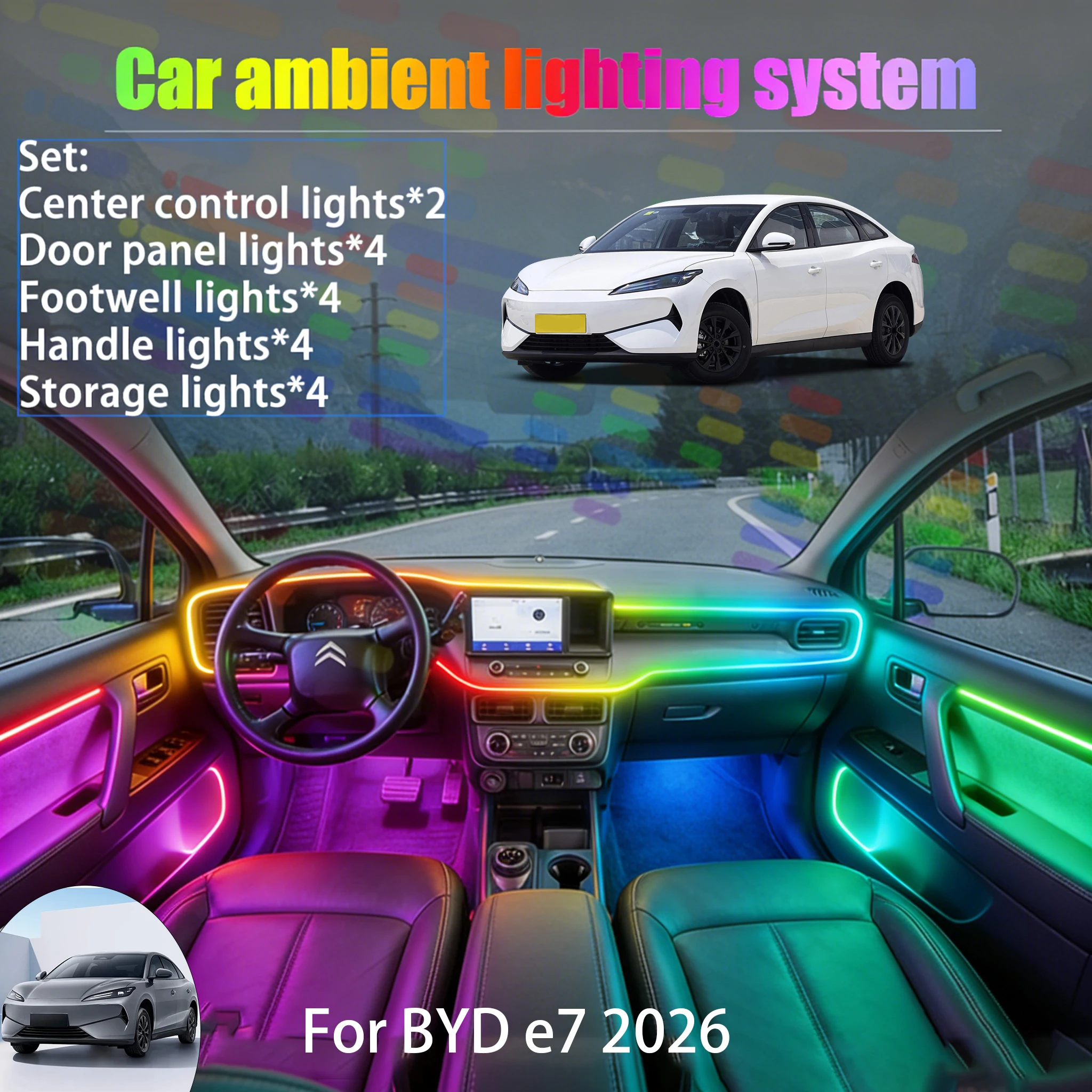 

For BYD e7 2026 2/18 in 1 Car ambient lighting Led trunk interior led lights USB RGB Ensemble Streamer Auto Parts Accessories