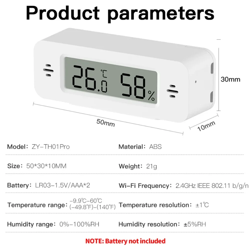 Tuya WiFi Mini Temperature Humidity For Smart Home Thermometer Hygrometer APP Remote Alarm Work with Google Home Yandex Alexa