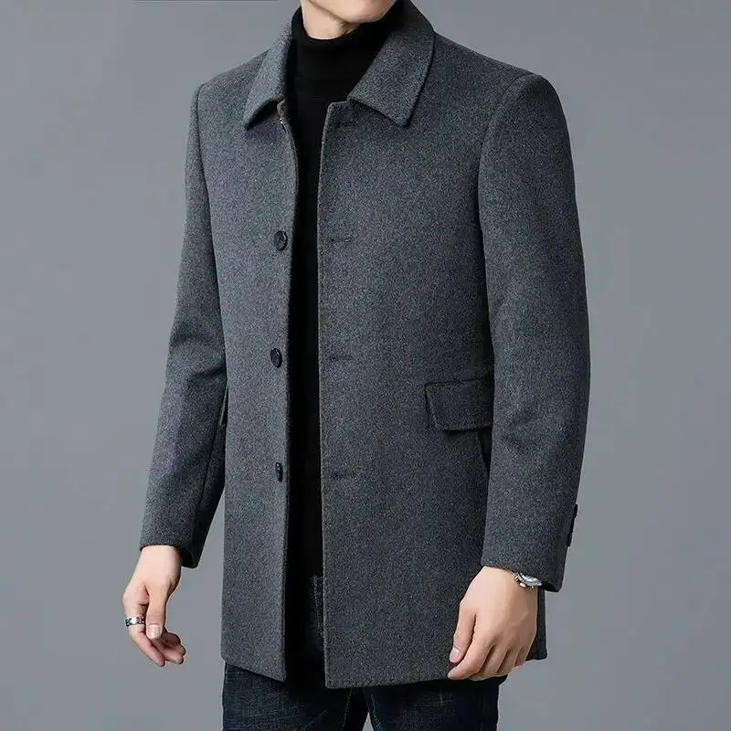 2026 Coat Men's Medium And Long Double-Sided Woolen Windbreaker Four Seasons Lapel Wool Jacket
