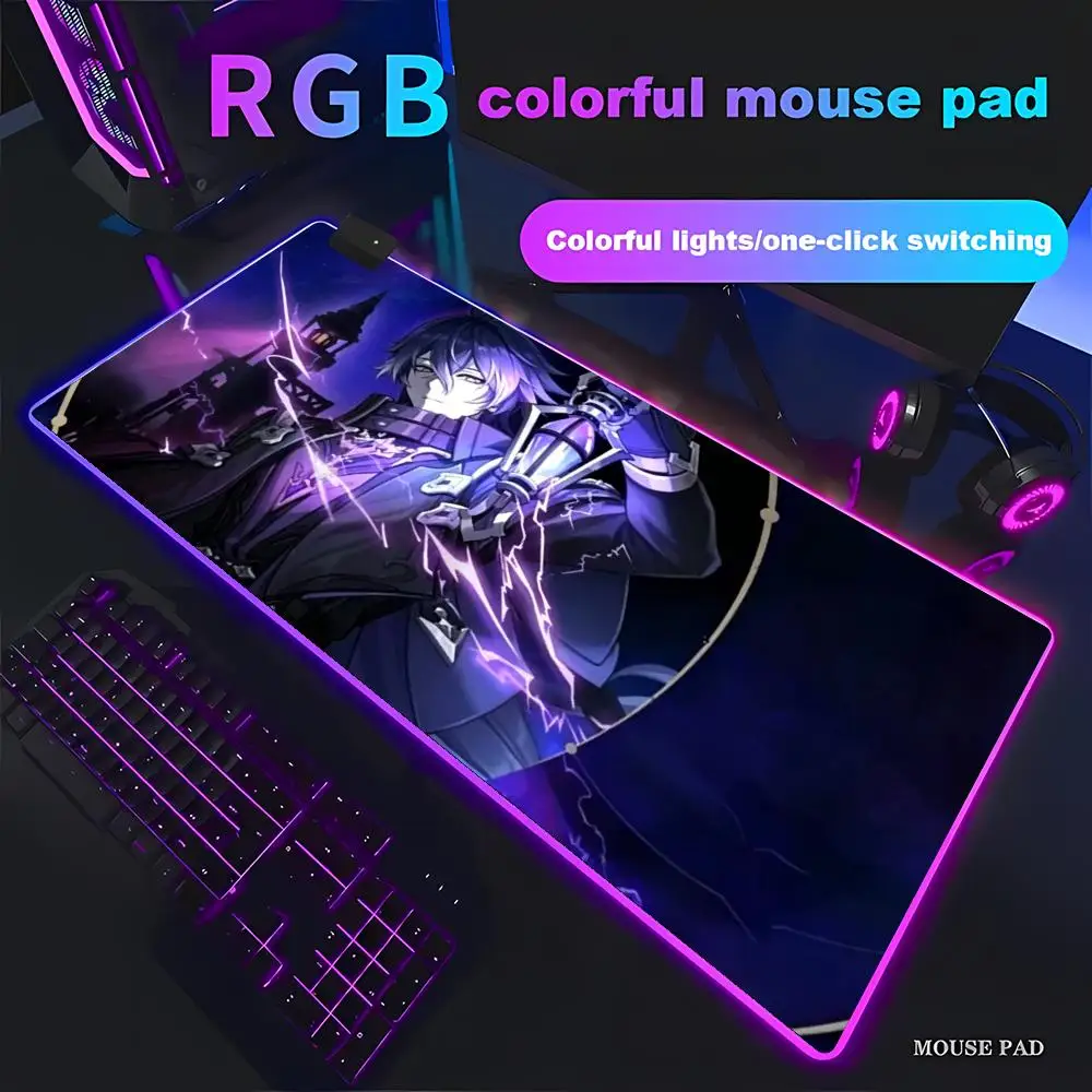 XAXC RGB New Genshin Impact Desk Mat Anime Gaming Cool Durin Flins Gaming Mouse Pad Lock Edge  Playmat Office Keyboard Mousepad