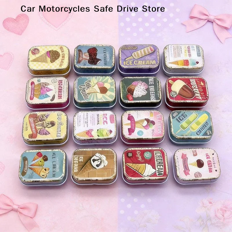 1PCS Flip Cover Tin Box Mini Rectangular Iron Box Decorative Box Portable Small Storage Cans Candy Pills Paper Clip Cute Style