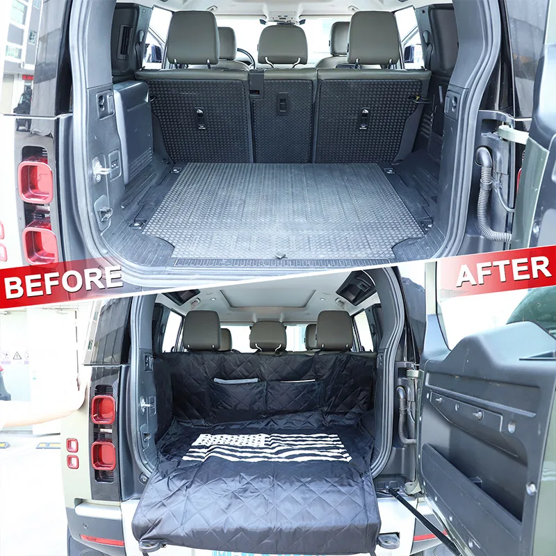 لاند روفر المدافع 110 2020-2024 غطاء مقعد السيارة جذع مقعد حصيرة حاملات الحيوانات الأليفة حامي أرجوحة وسادة