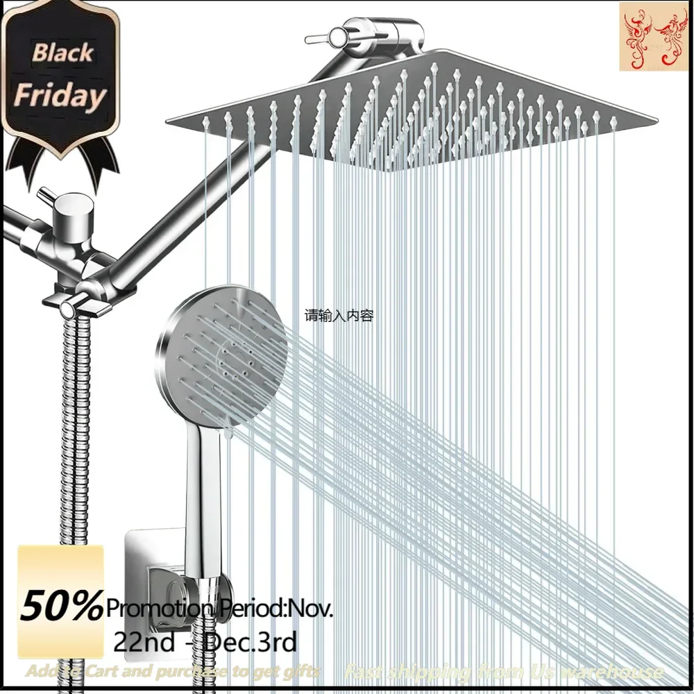 bathroom shower combination square top spray+hand showe with extension rod/hose/wall seat/waterproof tape/gasket/water separator