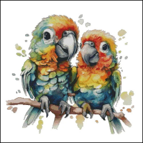 

Two little parrots 14CT 16CT Printed On Canvas Cross Stitch DIY Set Chinese Pattern Kit Home Needlework Embroidery 92 Colors