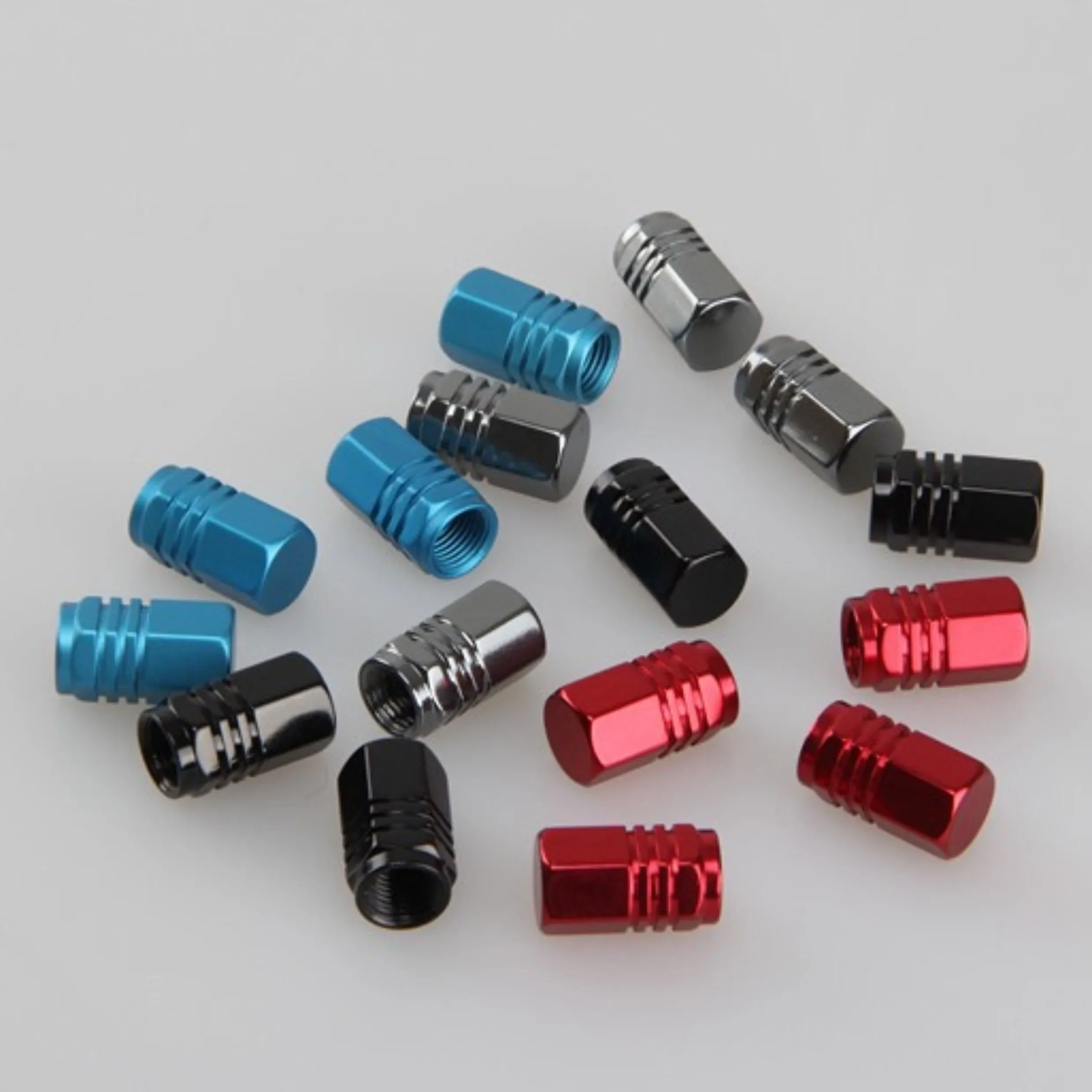 4pcs/set Anodized Aluminum Hex Tire Valve Cap 4 Colors Red Blue Gray Black Free Shipping