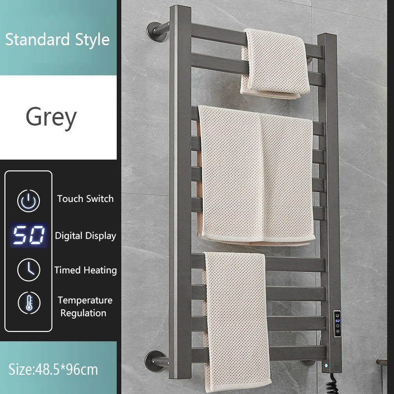 Smart Home Elektrische Verwarmde Handdoekstang Grey Elektrische Badkamer Badhanddoek Droger Warmer Kachels Punch Gratis Handdoekrek Radiator 110V