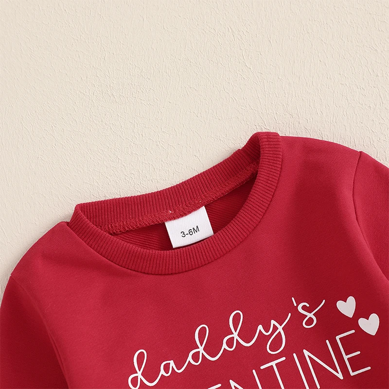 Conjuntos para el Día de San Valentín para bebé, niña y niño, sudadera de manga larga con estampado de letras y pantalones largos con patrón de corazón, conjuntos de primavera y otoño